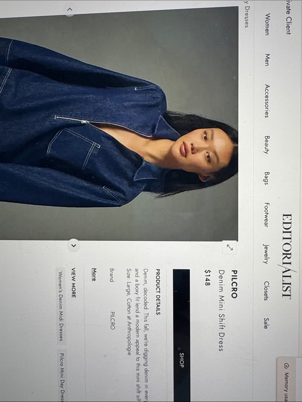 Pilcro (Anthropologie) Dark Blue Denim Mini Dress with Zip Front - Picture 3 of 4